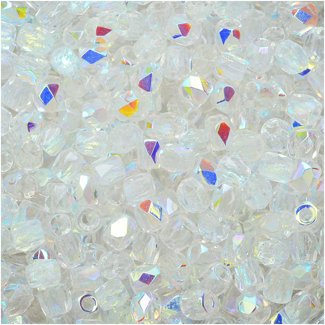 True2 Czech Fire Polished Glass, Faceted Round Beads 2mm, Crystal AB (50 Pieces)