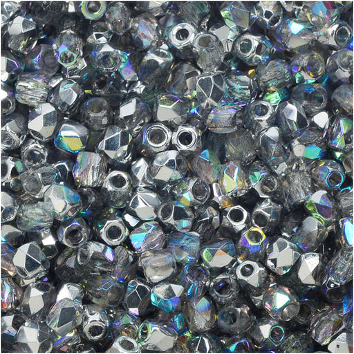 True2 Czech Fire Polished Glass, Faceted Round Beads 2mm, Crystal Silver Rainbow (50 Pieces)