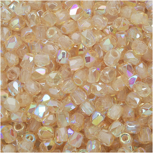 True2 Czech Fire Polished Glass, Faceted Round Beads 2mm, Crystal Yellow Rainbow (50 Pieces)