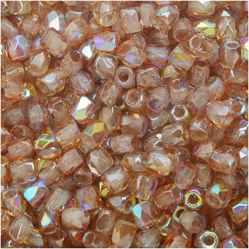 True2 Czech Fire Polished Glass, Faceted Round Beads 2mm, Crystal Brown Rainbow (50 Pieces)