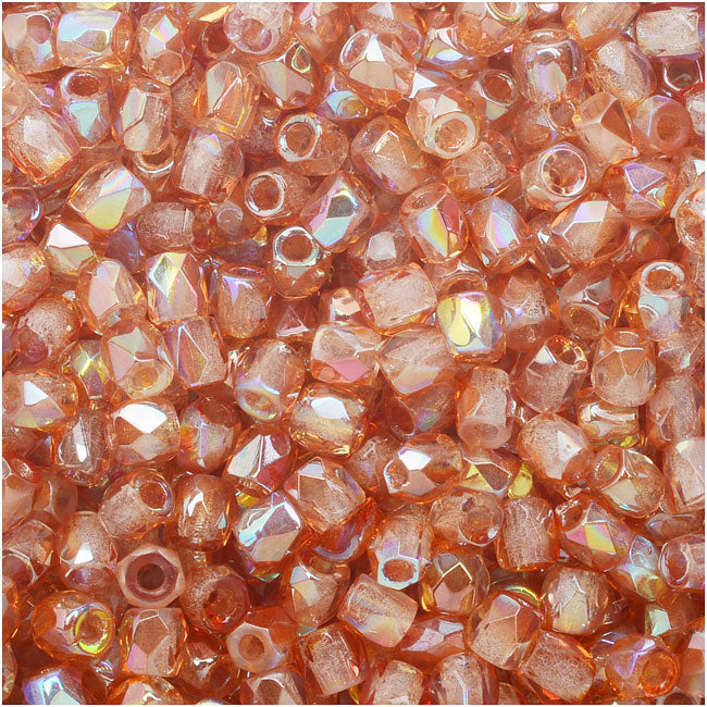 True2 Czech Fire Polished Glass, Faceted Round Beads 2mm, Crystal Orange Rainbow (50 Pieces)