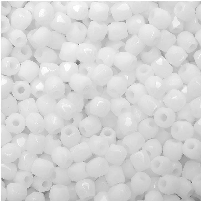 True2 Czech Fire Polished Glass, Faceted Round Beads 2mm, Chalk White (50 Pieces)