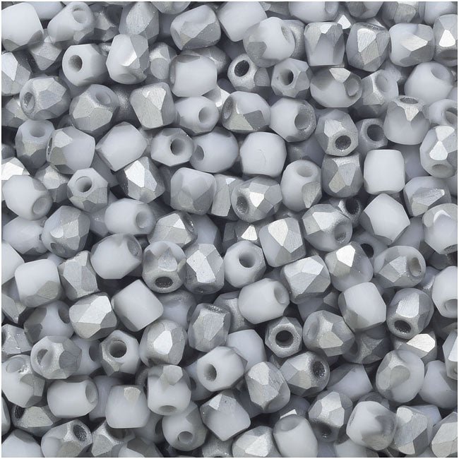 True2 Czech Fire Polished Glass, Faceted Round Beads 2mm, Chalk White Matte Labrador (50 Pieces)