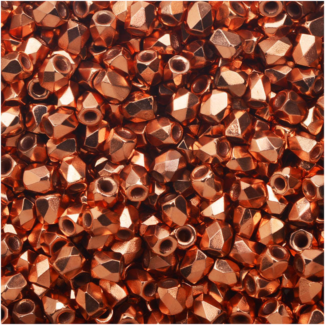 True2 Czech Fire Polished Glass, Faceted Round Beads 2mm, Copper Plated (50 Pieces)