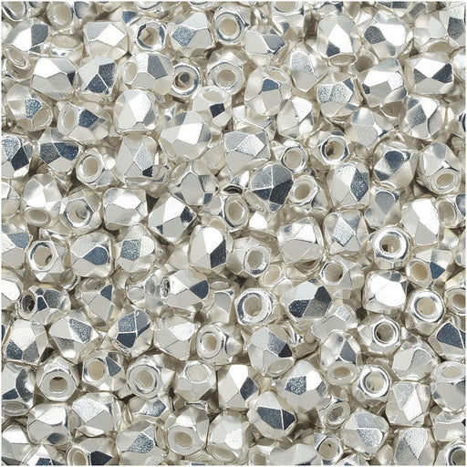 True2 Czech Fire Polished Glass, Faceted Round Beads 2mm, Silver Plated (50 Pieces)