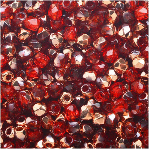 True2 Czech Fire Polished Glass, Faceted Round Beads 2mm, Siam Capri Gold (50 Pieces)