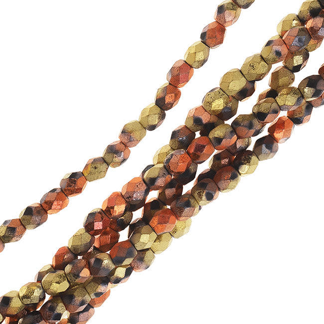 Czech Fire Polished Beads, Faceted Round 4mm, Matte California Gold Rush, Gold/Copper (40 Pieces)