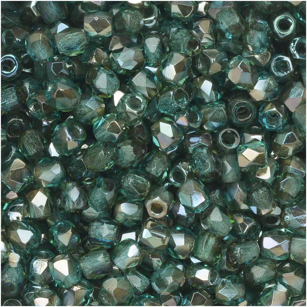 True2 Czech Fire Polished Glass, Faceted Round Beads 2mm, Aqua Celsian (50 Pieces)