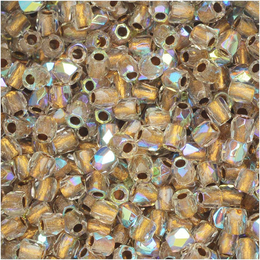 True2 Czech Fire Polished Glass, Faceted Round 2mm, Crystal AB Bronze Lined (50 Pieces)