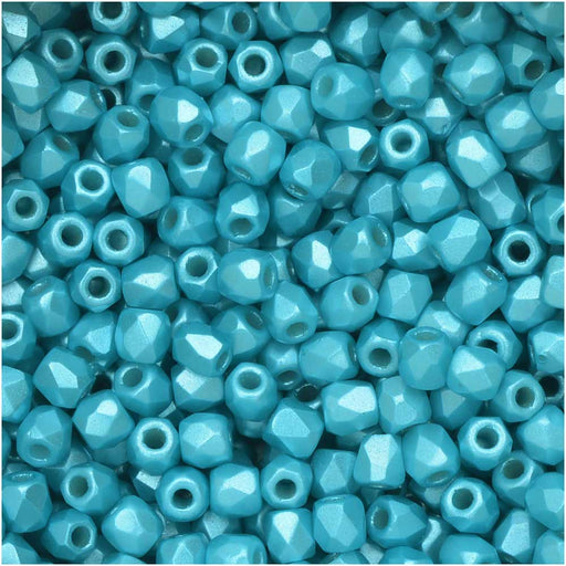 True2 Czech Fire Polished Glass, Faceted Round Beads 2mm, Pastel Aqua (50 Pieces)
