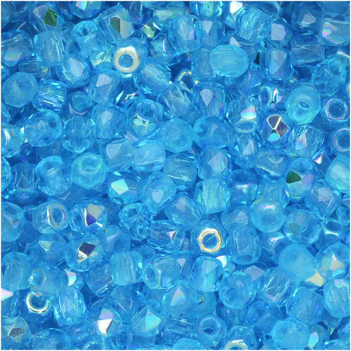 True2 Czech Fire Polished Glass, Faceted Round Beads 2mm, Aqua AB (50 Pieces)