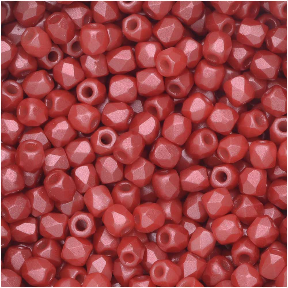 True2 Czech Fire Polished Glass, Faceted Round Beads 2mm, Pastel Dark Coral (50 Pieces)