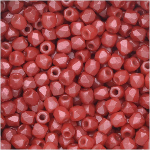 True2 Czech Fire Polished Glass, Faceted Round Beads 2mm, Pastel Dark Coral (50 Pieces)