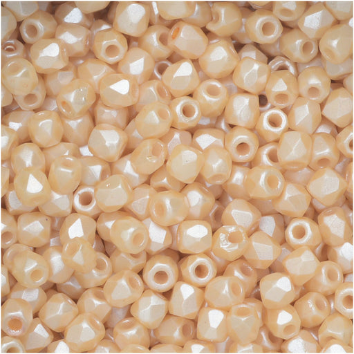 True2 Czech Fire Polished Glass, Faceted Round Beads 2mm, Pastel Cream (50 Pieces)