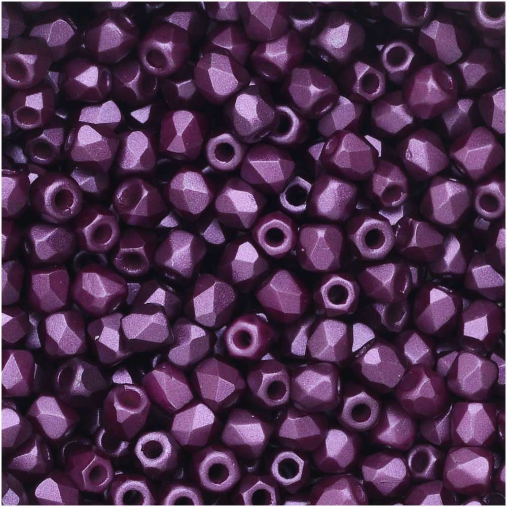 True2 Czech Fire Polished Glass, Faceted Round Beads 2mm, Pastel Bordeaux (50 Pieces)