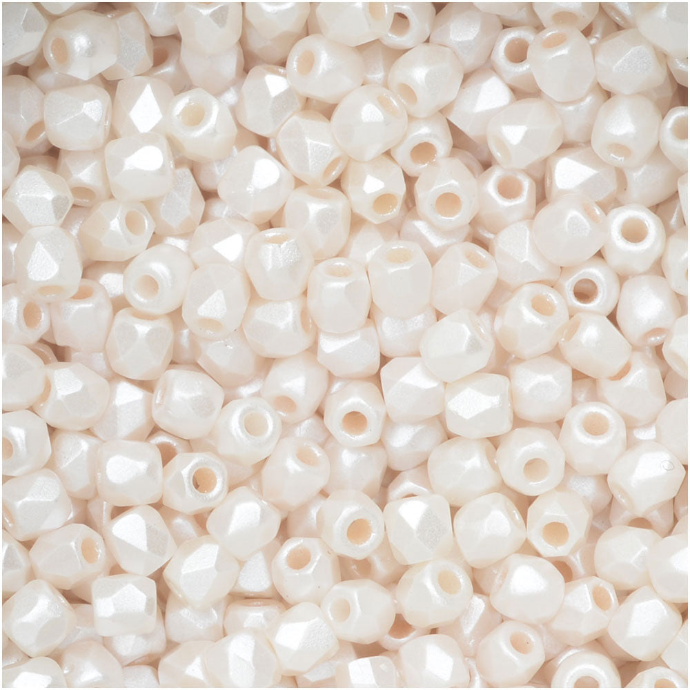 True2 Czech Fire Polished Glass, Faceted Round Beads 2mm, Pastel White (50 Pieces)