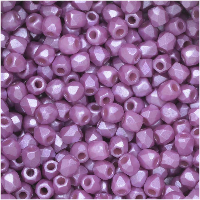 True2 Czech Fire Polished Glass, Faceted Round Beads 2mm, Pastel Lilac (50 Pieces)
