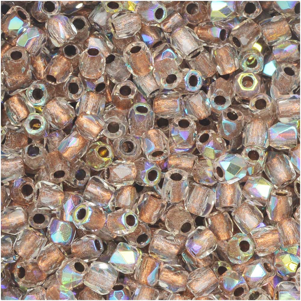 True2 Czech Fire Polished Glass, Faceted Round 2mm, Crystal AB Copper Lined (50 Pieces)