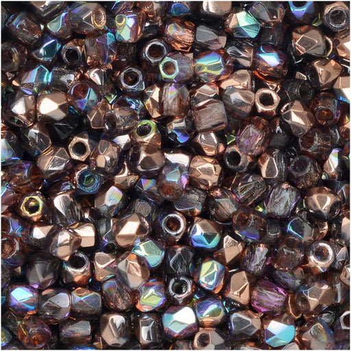 True2 Czech Fire Polished Glass, Faceted Round 2mm, Light Amethyst Copper Rainbow (50 Pieces)