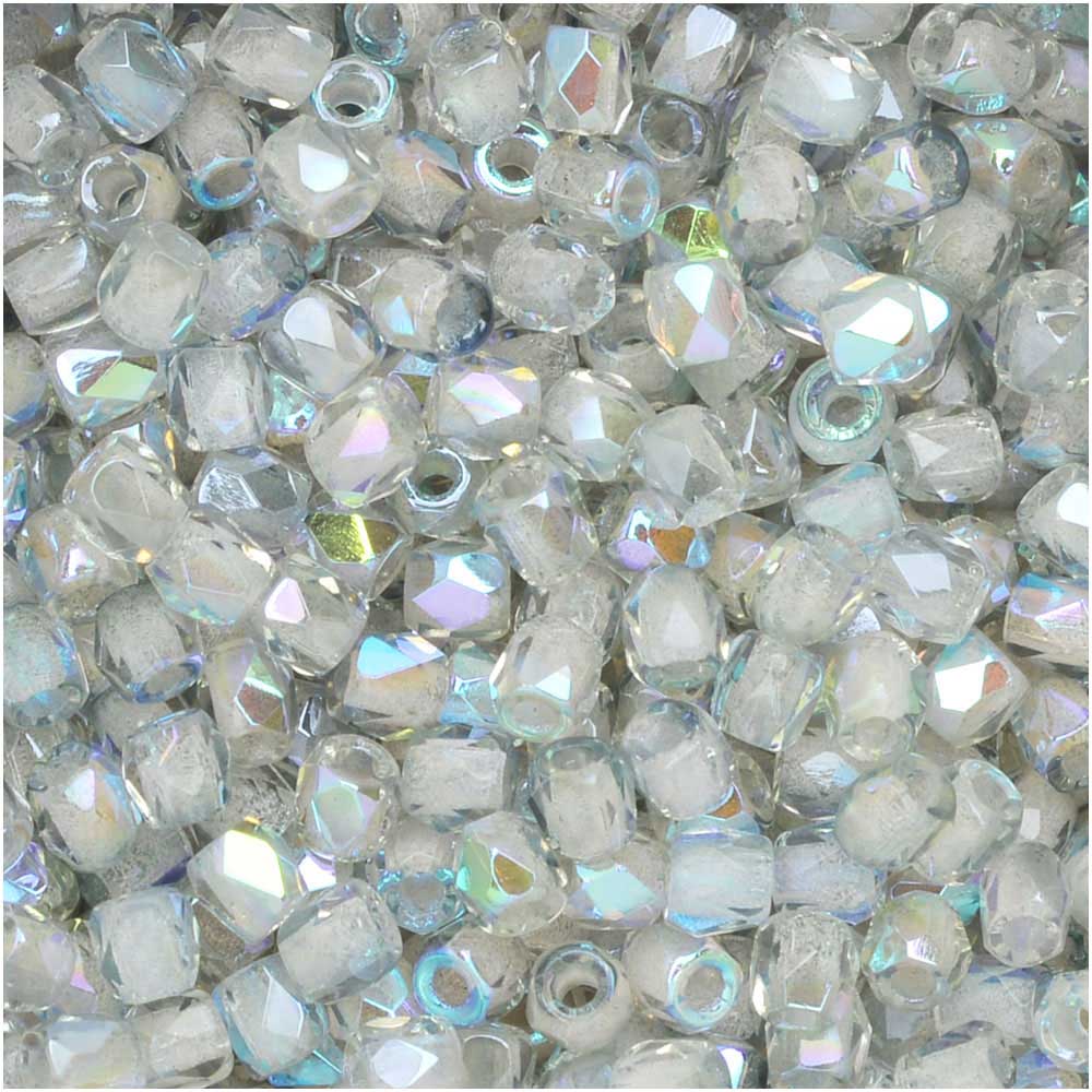 True2 Czech Fire Polished Glass, Faceted Round Beads 2mm, Crystal Blue Rainbow (50 Pieces)