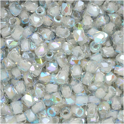True2 Czech Fire Polished Glass, Faceted Round Beads 2mm, Crystal Blue Rainbow (50 Pieces)