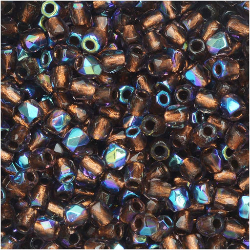 True2 Czech Fire Polished Glass, Faceted Round 2mm, 50 Pieces, Lt. Amethyst AB Copper Lined Rainbow