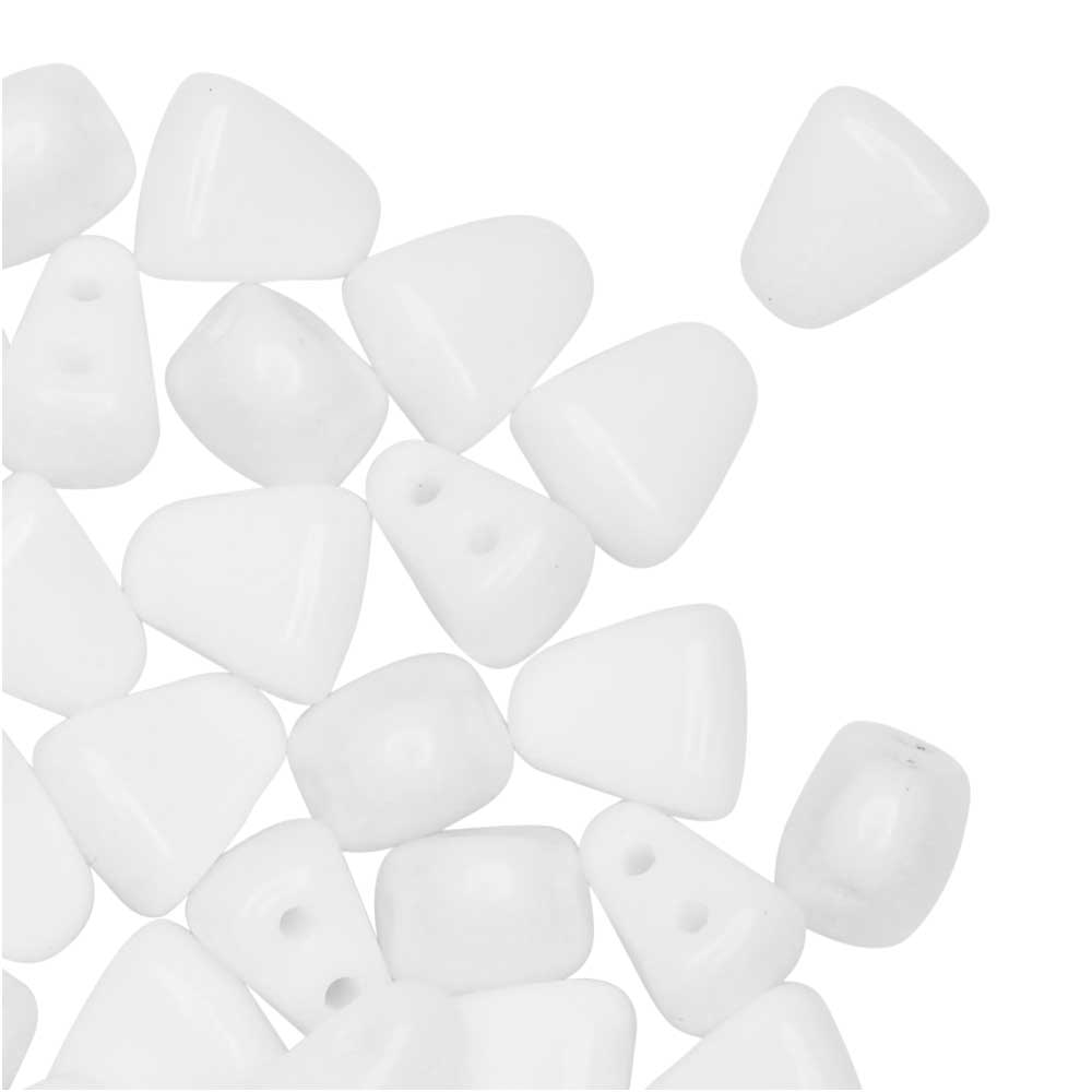 Czech Glass Matubo, Triangular 2-Hole Nib-Bit Beads 5.5x6mm, Opaque White (2.5" Tube)