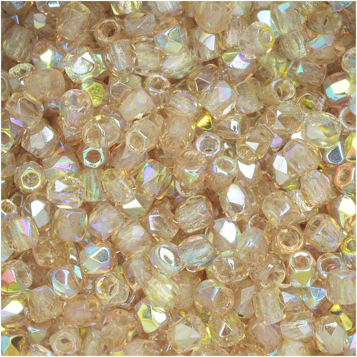 True2 Czech Fire Polished Glass, Faceted Round 2mm, Crystal Lemon Rainbow (50 Pieces)