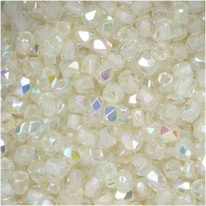 True2 Czech Fire Polished Glass, Faceted Round 2mm, Crystal Green Rainbow (50 Pieces)