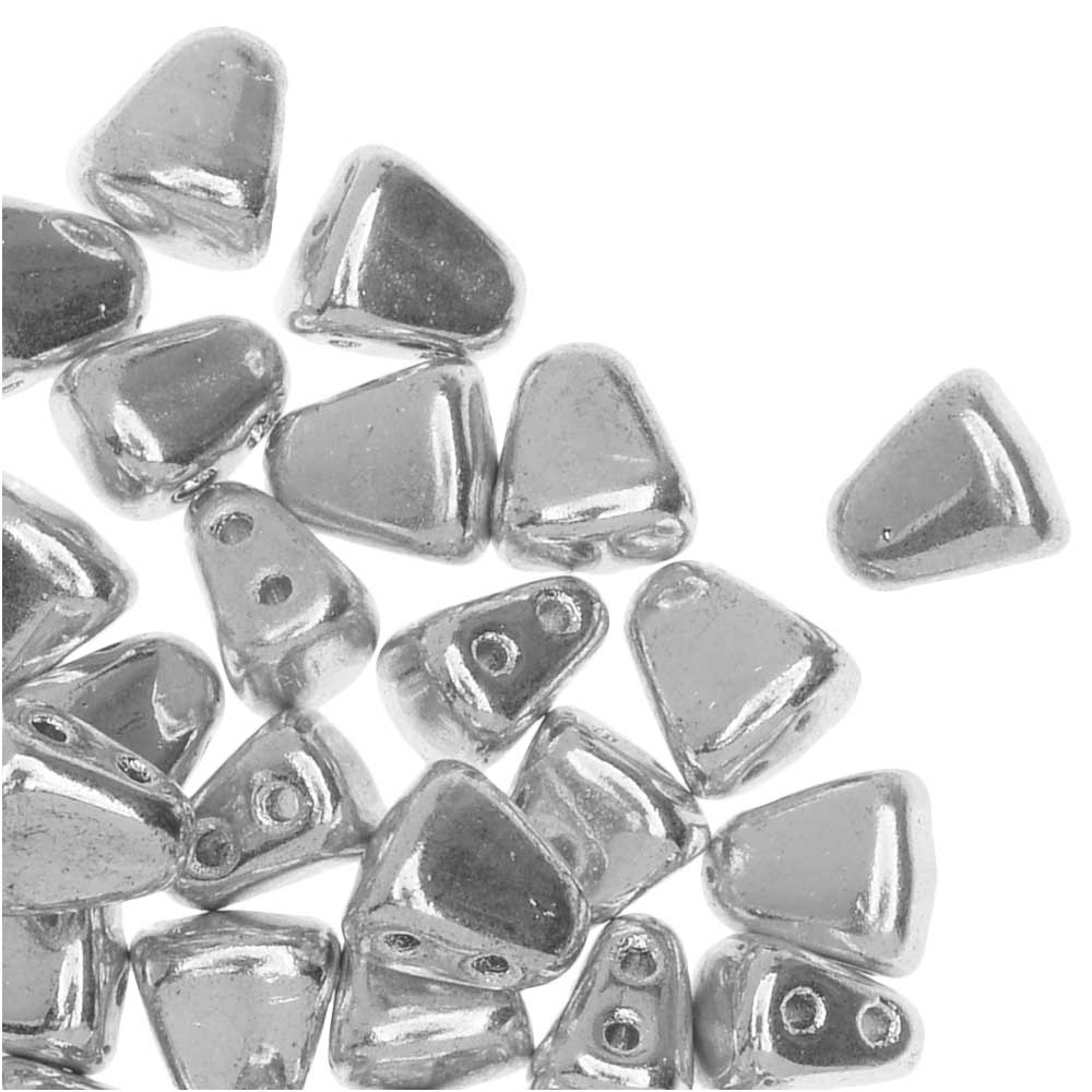 Czech Glass Matubo, Triangular 2-Hole Nib-Bit Beads 5.5x6mm, Silver ( 2.5" Tube)