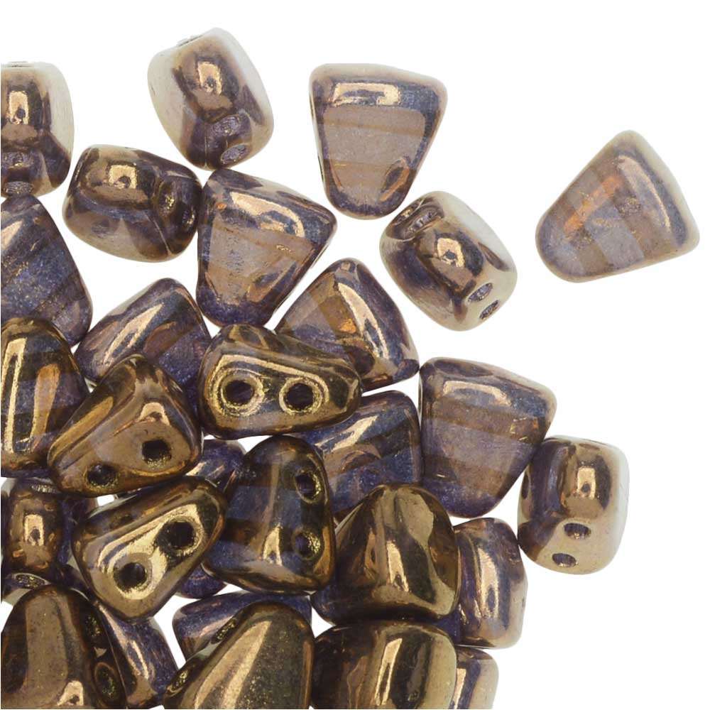 Czech Glass Matubo, Triangular 2-Hole Nib-Bit Beads 5.5x6mm, Transparent Bronze ( 2.5" Tube)