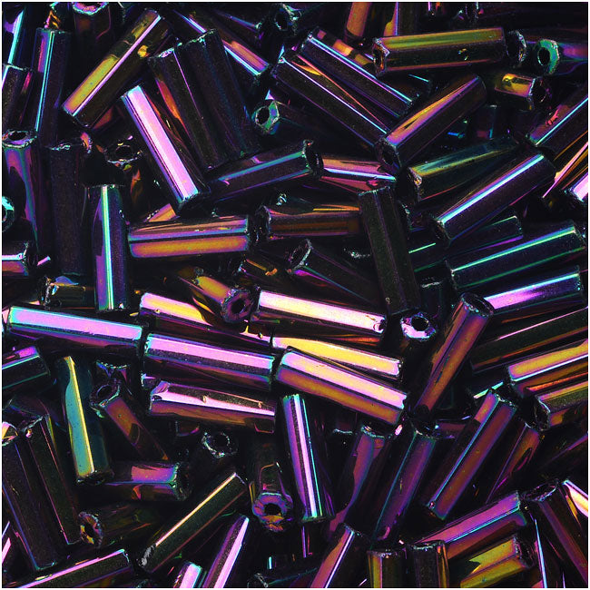 Czech Glass Bugle Beads, Cylinder Size 3 '7mm', Purple Iris (24 Gram Tube)  — Beadaholique