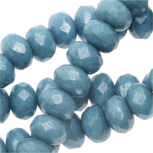Czech Fire Polished Glass, Donut Rondelle Beads 5x3.5mm, Blue Luster (50 Pieces)