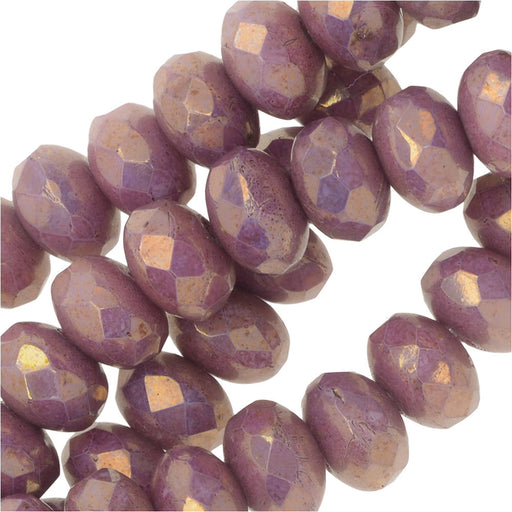 Czech Fire Polished Glass, Donut Rondelle Beads 5x3.5mm, Violet Luster (50 Pieces)