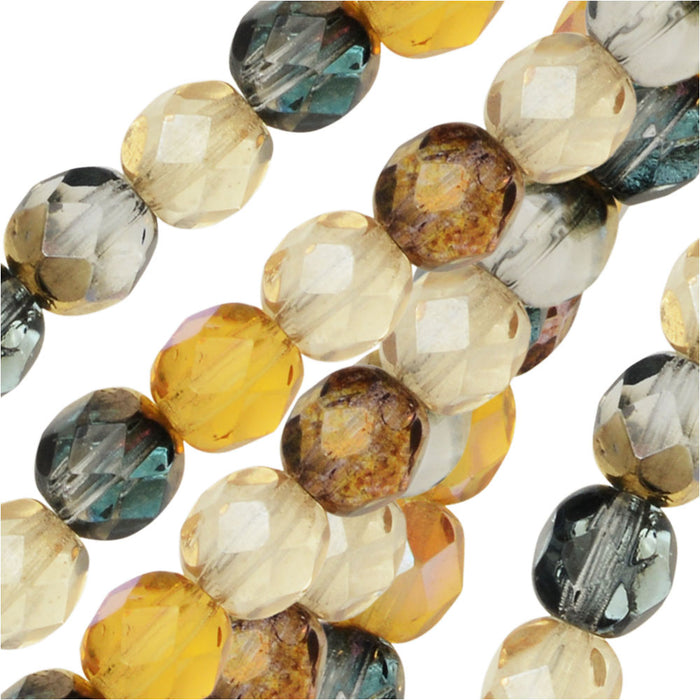 Czech Fire Polished Glass Beads, Faceted Round 6mm, Honey Butter Mix (25 Pieces)