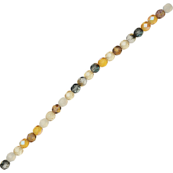 Czech Fire Polished Glass Beads, Faceted Round 6mm, Honey Butter Mix (25 Pieces)