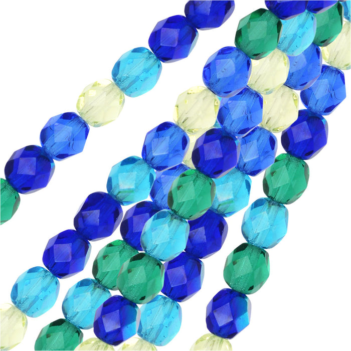 Czech Fire Polished Glass Beads, Faceted Round 6mm, Lagoon Mix (25 Pieces)
