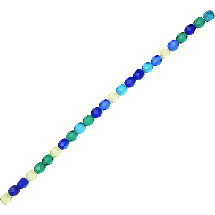 Czech Fire Polished Glass Beads, Faceted Round 6mm, Lagoon Mix (25 Pieces)