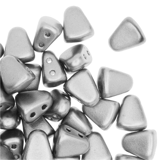 Czech Glass Matubo, Triangular 2-Hole Nib-Bit Beads 5.5x6mm, Matte - Metallic Silver (2.5" Tube)