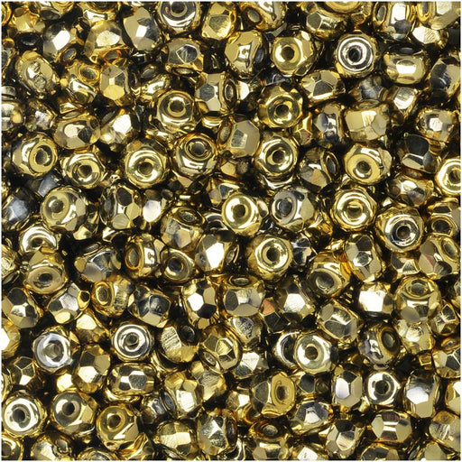 True2 Czech Fire Polished Glass, Faceted Micro Spacer Beads 2x3mm, Crystal Amber Gold Half-Coat (100 Pieces)