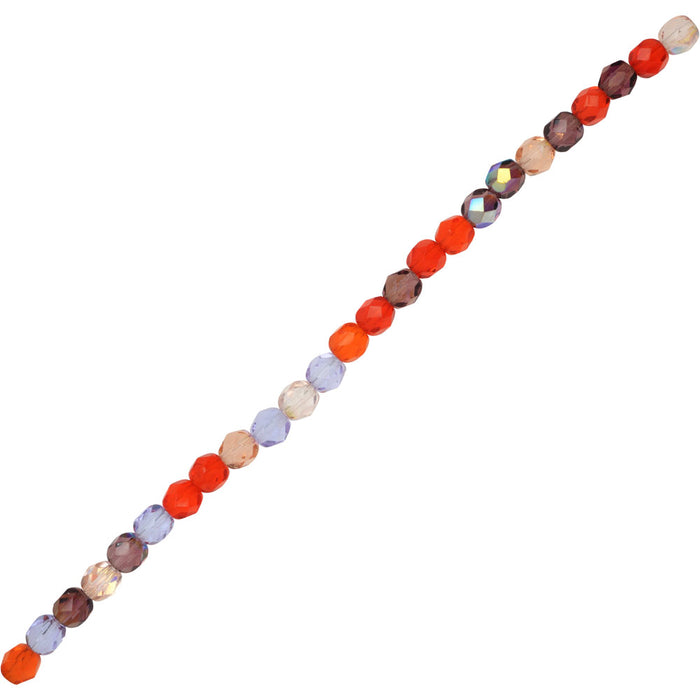 Czech Fire Polished Glass Beads, Faceted Round 6mm, Melon Berry Mix (25 Pieces)