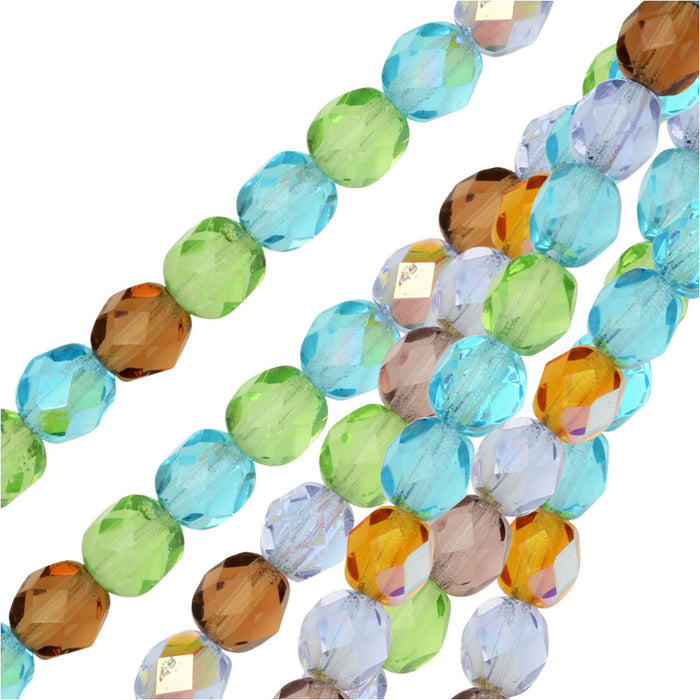 Czech Fire Polished Glass Beads, Faceted Round 6mm, Prairie Mix (25 Pieces)