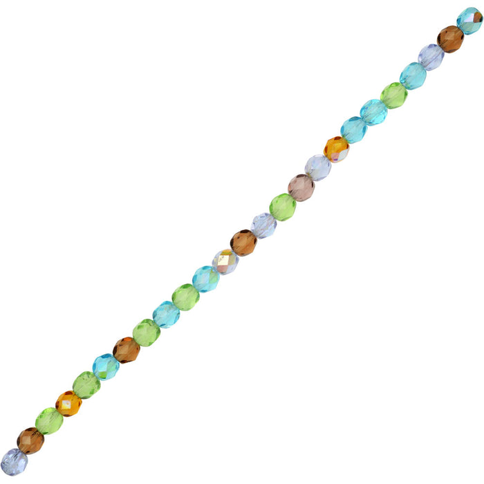 Czech Fire Polished Glass Beads, Faceted Round 6mm, Prairie Mix (25 Pieces)