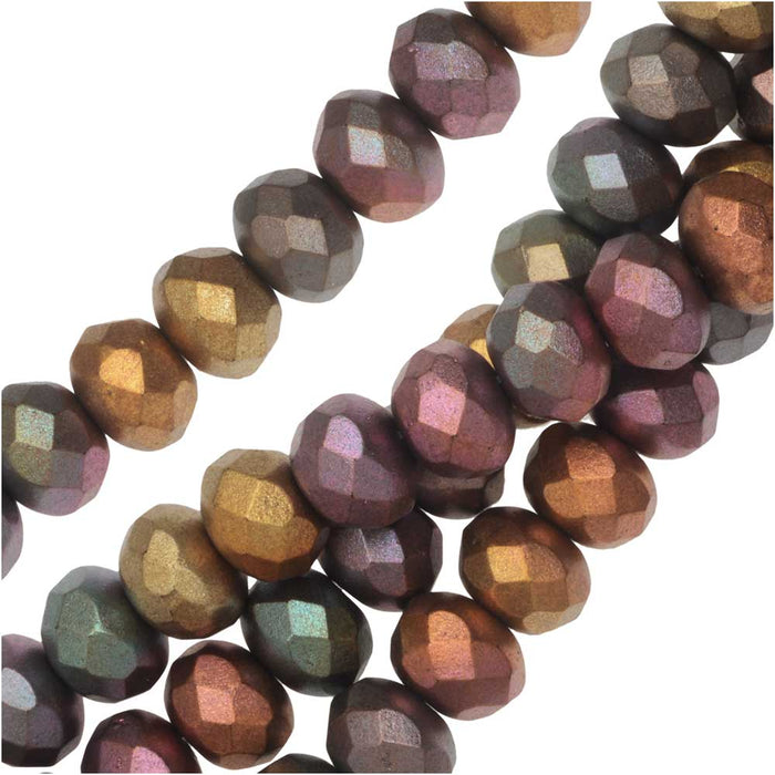 Czech Fire Polished Glass, Donut Rondelle Beads 8.5x6mm, Violet Rainbow (25 Pieces)
