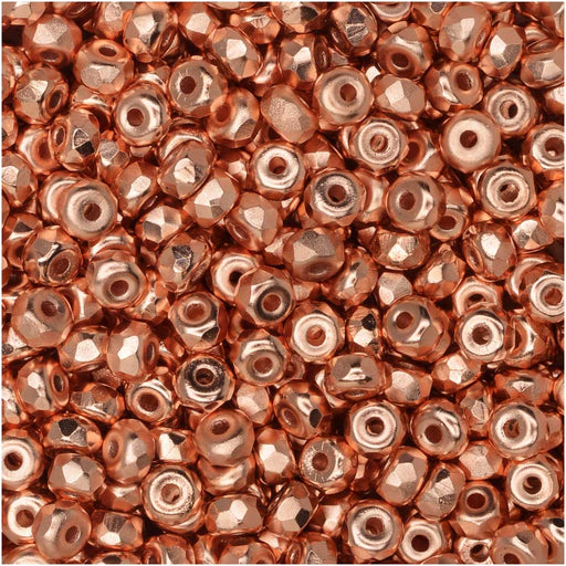 True2 Czech Fire Polished Glass, Faceted Micro Spacer Beads 2x3mm, Copper Plated (100 Pieces)