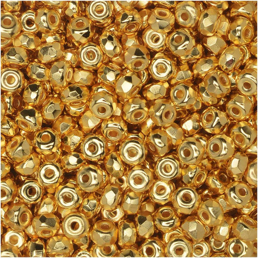 True2 Czech Fire Polished Glass, Faceted Micro Spacer Beads 2x3mm, 24kt Gold Plated (100 Pieces)