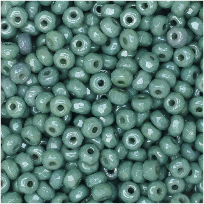 True2 Czech Fire Polished Glass, Faceted Micro Spacer Beads 2x3mm, Chalk Dark Green Luster (100 Pcs)