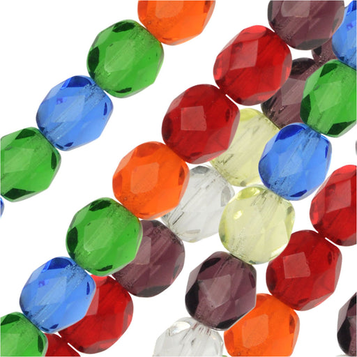 Czech Fire Polished Glass Beads, Faceted Round 6mm, Rainbow Mix (25 Pieces)