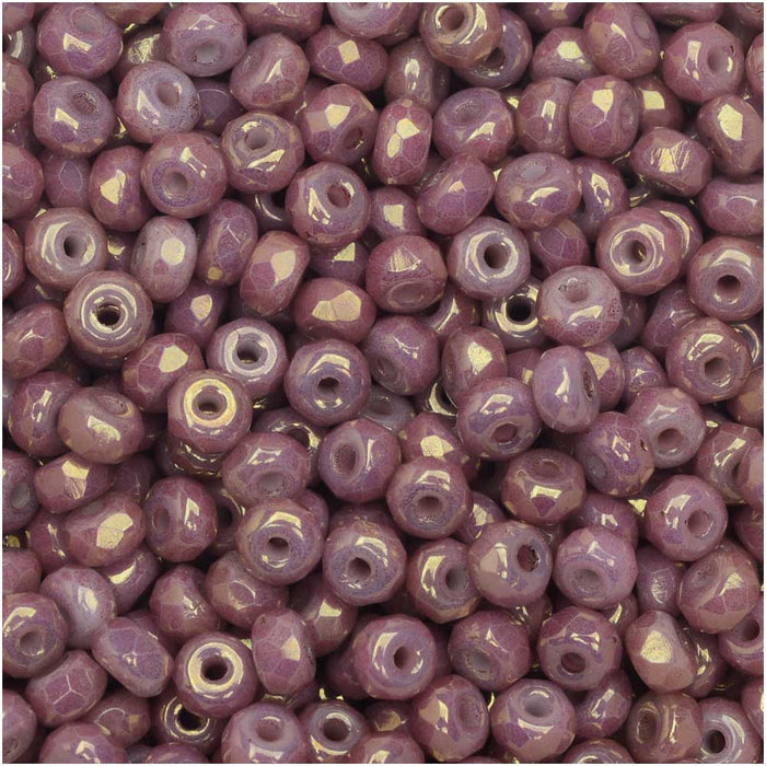True2 Czech Fire Polished Glass, Faceted Micro Spacer Beads 2x3mm, Chalk Violet Luster (100 Pieces)