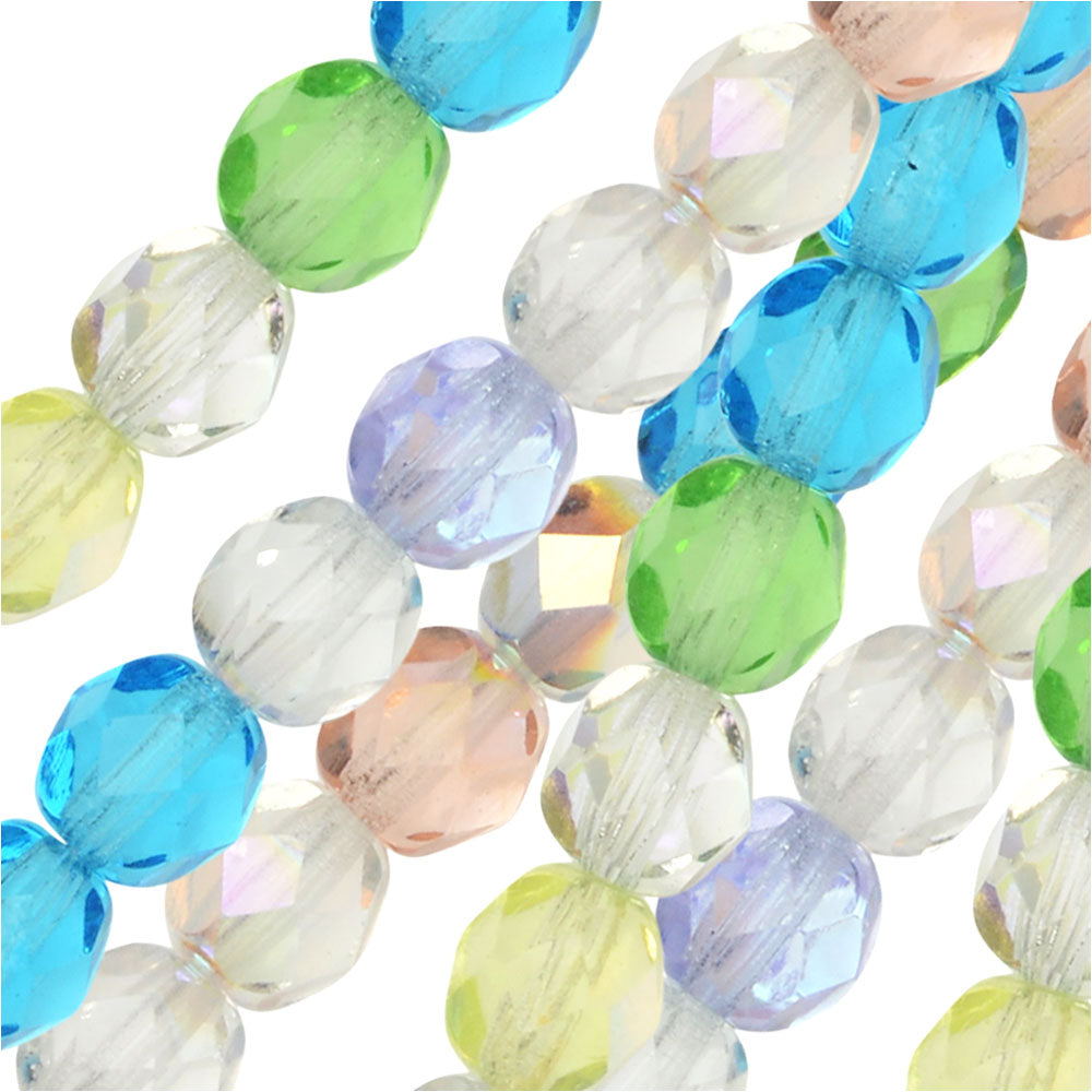 Czech Fire Polished Glass Beads, Faceted Round 6mm, Spring Flowers Mix (25 Pieces)